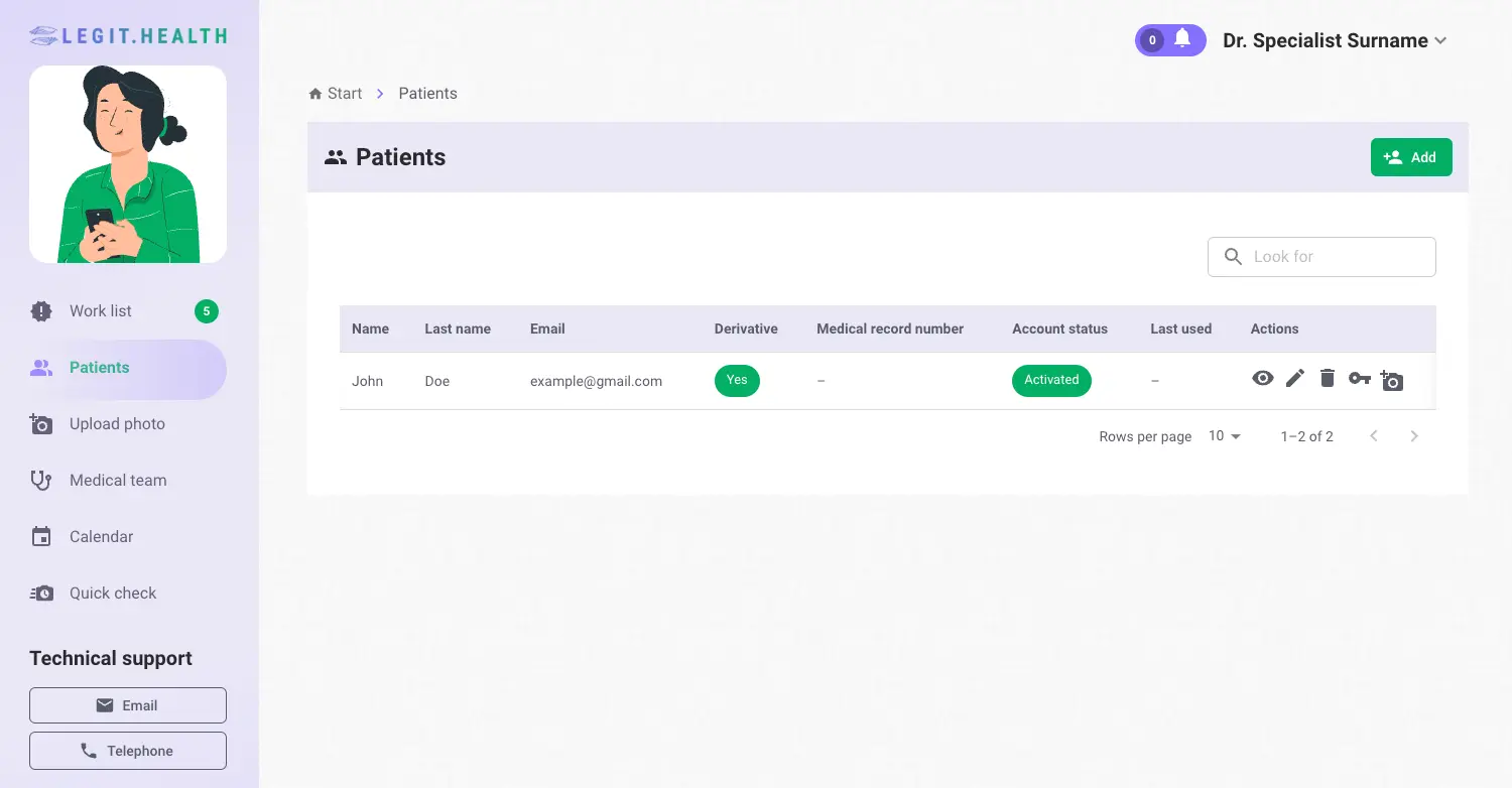 Patients
list