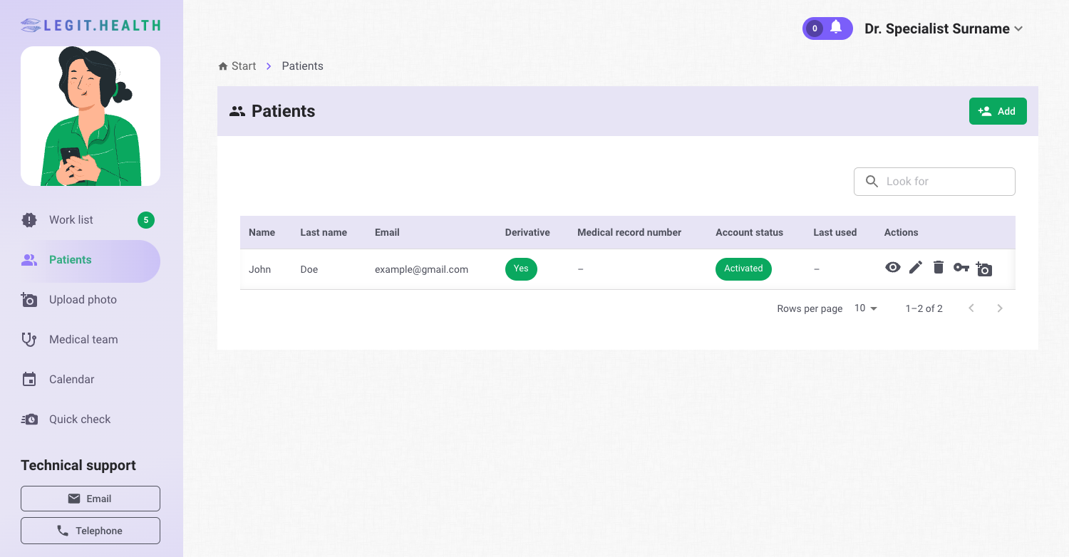 Patients
list