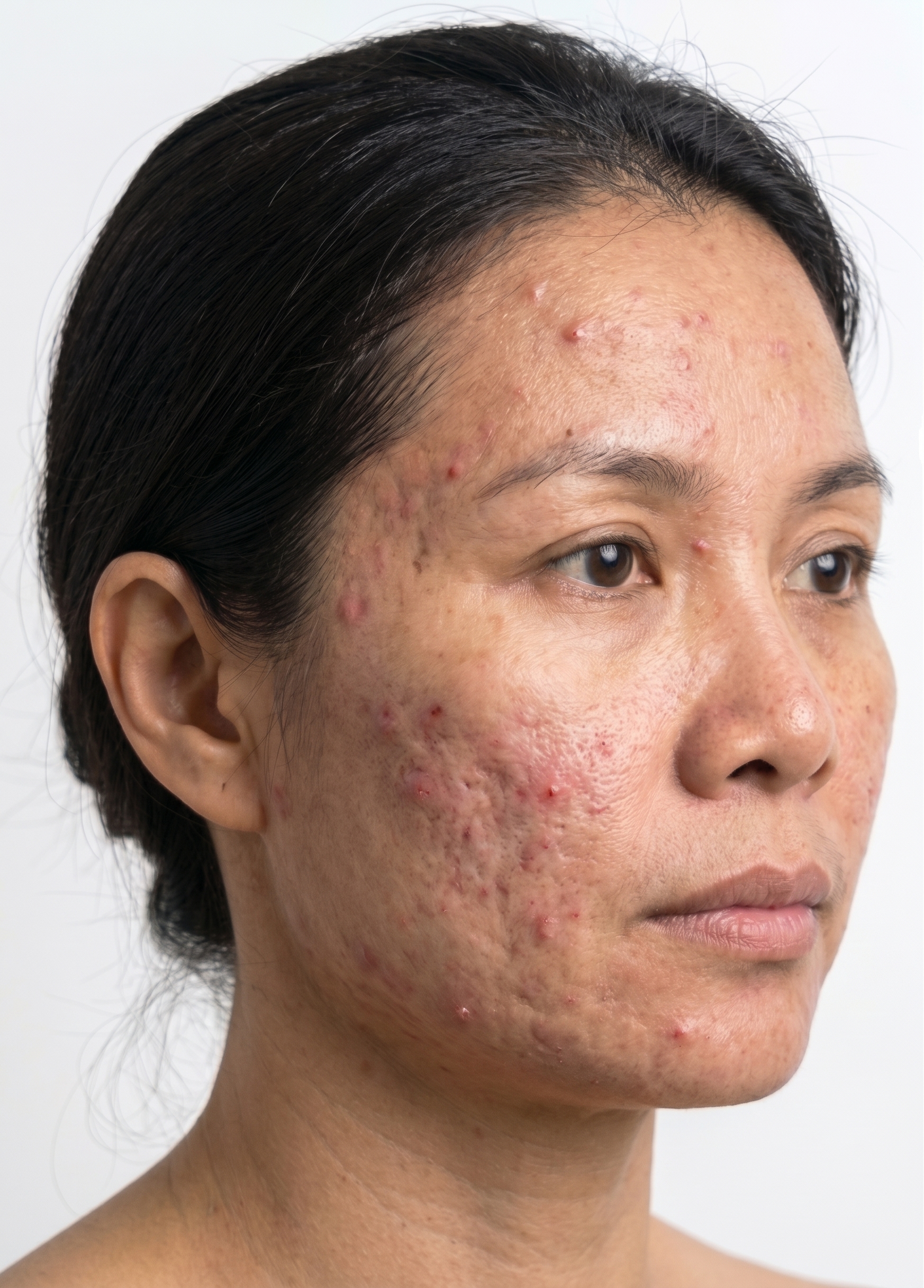 Left diagonal view of a patient's face, captured with the silhouette guide