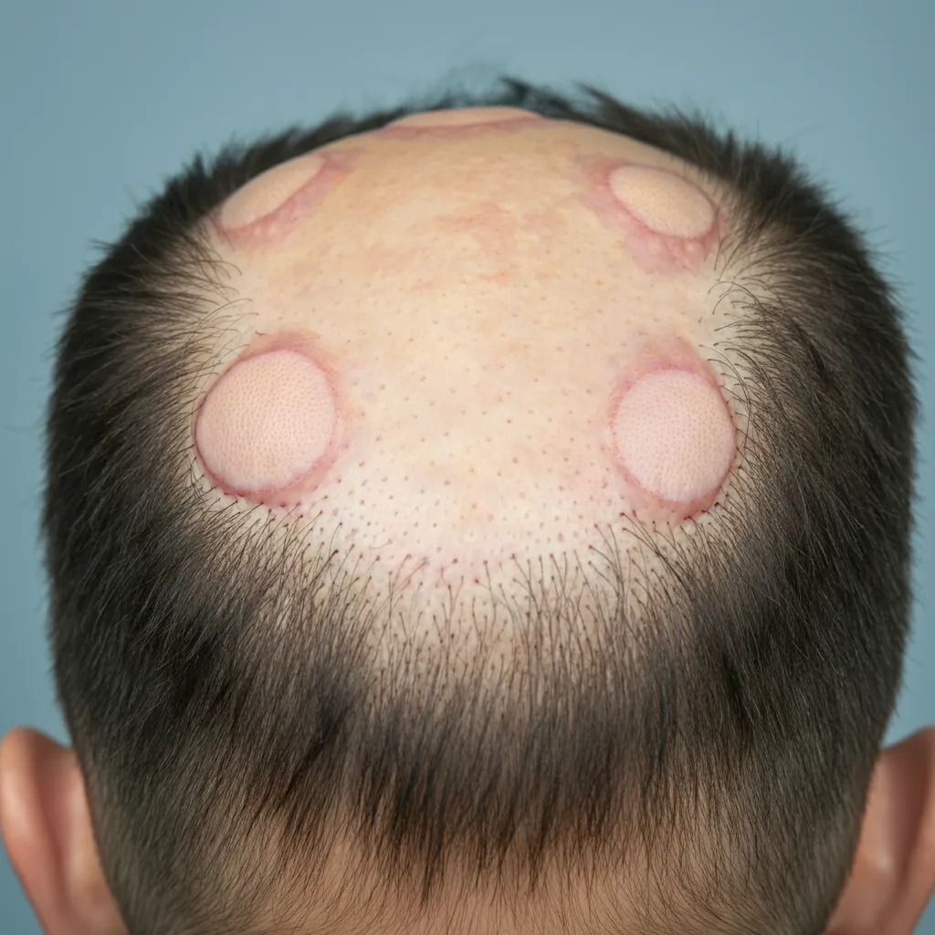 Scalp with alopecia areata, original photograph