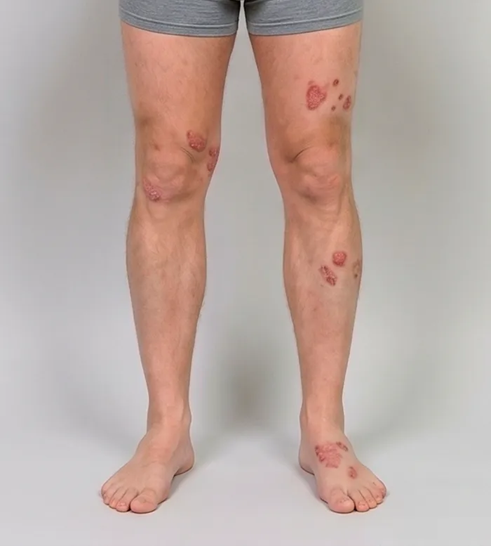 Front view of the legs with atopic dermatitis lesions