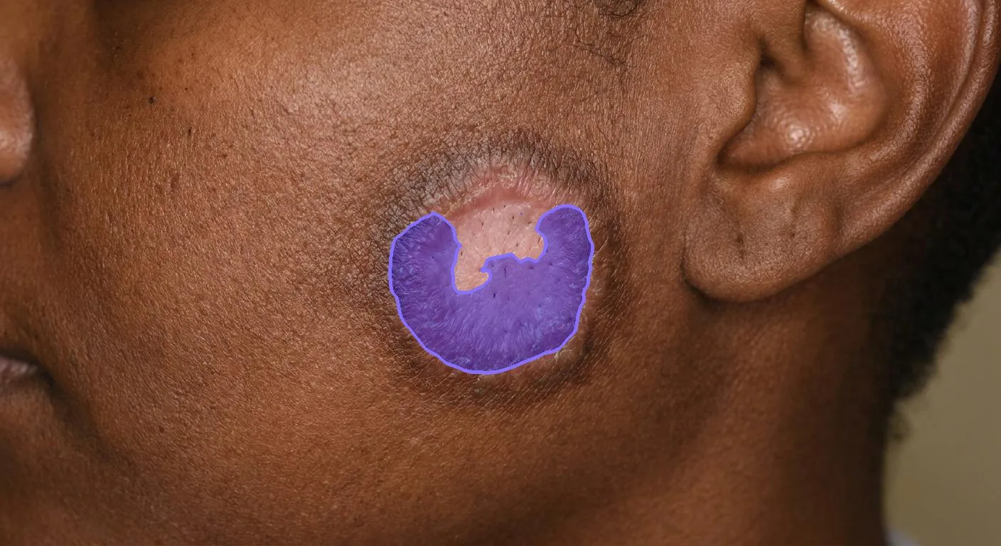Same plaque with the active-disease segmentation overlaid