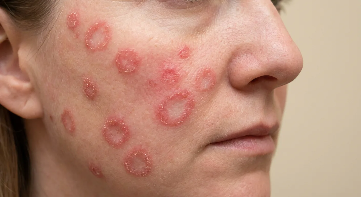 Subacute cutaneous lupus, annular plaques on a light-phototype cheek