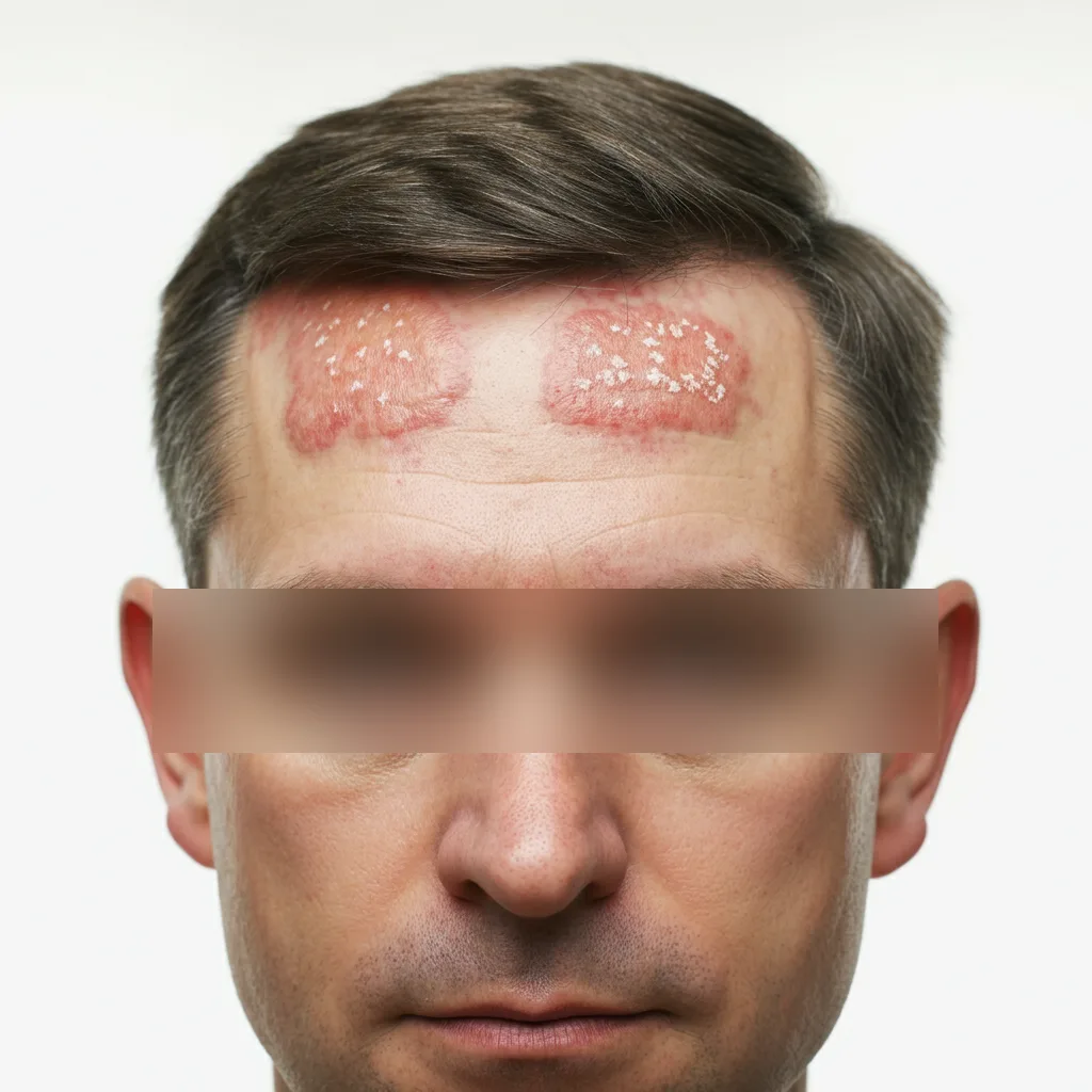 Psoriasis head capture after eye-region blurring