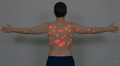 Trunk back with psoriatic area segmented by the AI