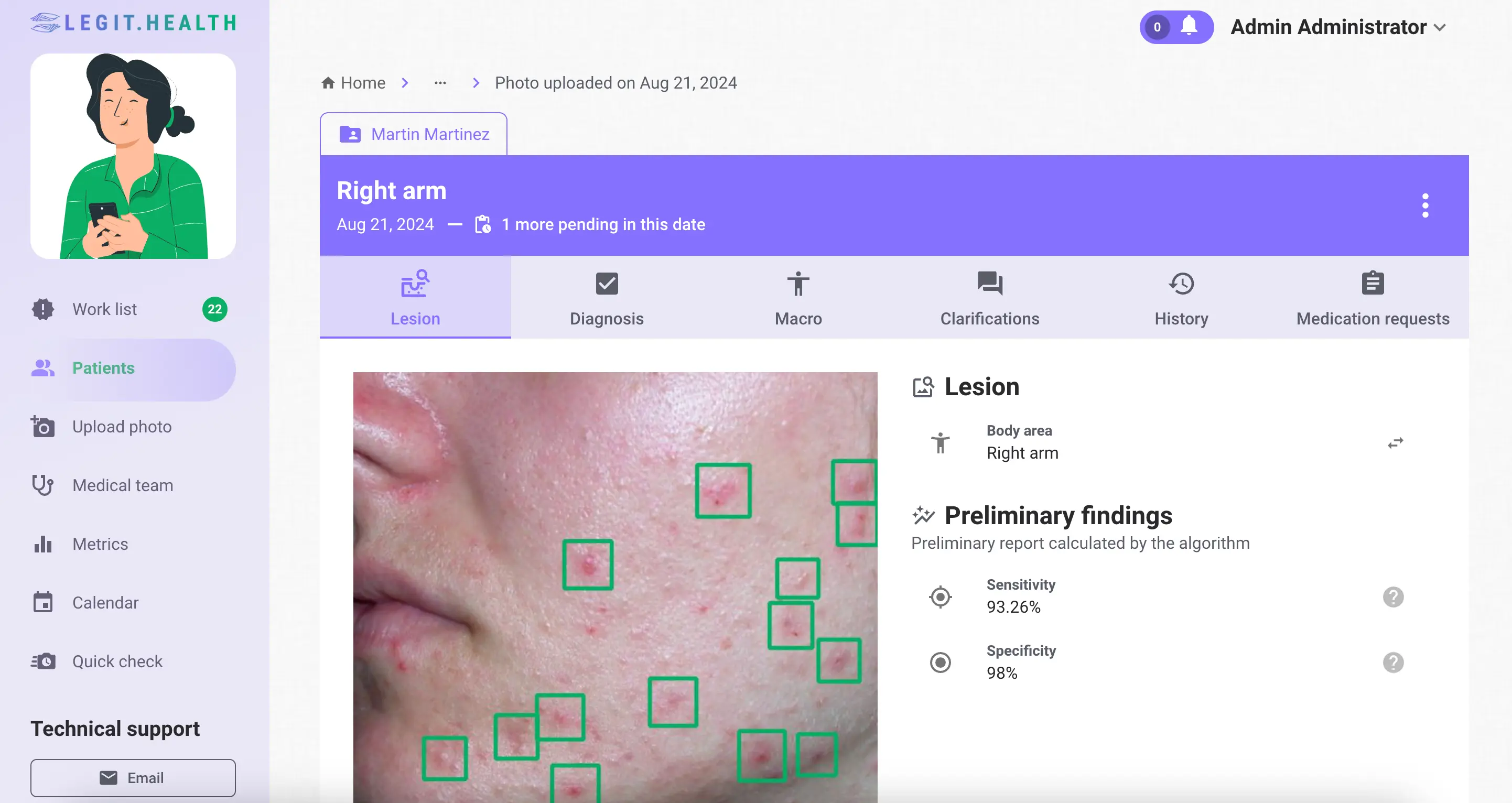 List of non-reviewed images for a patient on a specific date